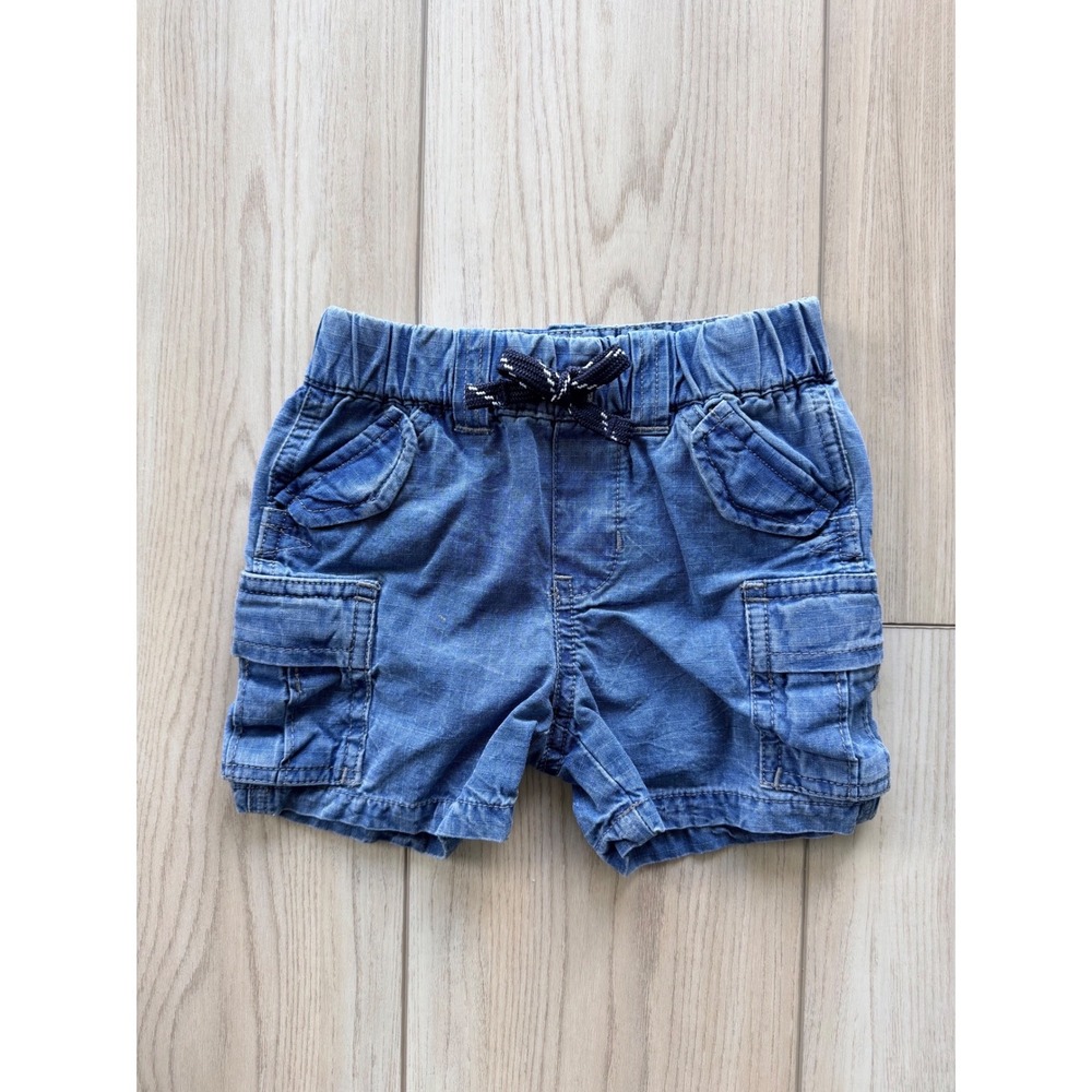 Ralph Lauren Cargo Shorts Kids 9M Blue Chambray Denim Elastic Waist Pony Logo
